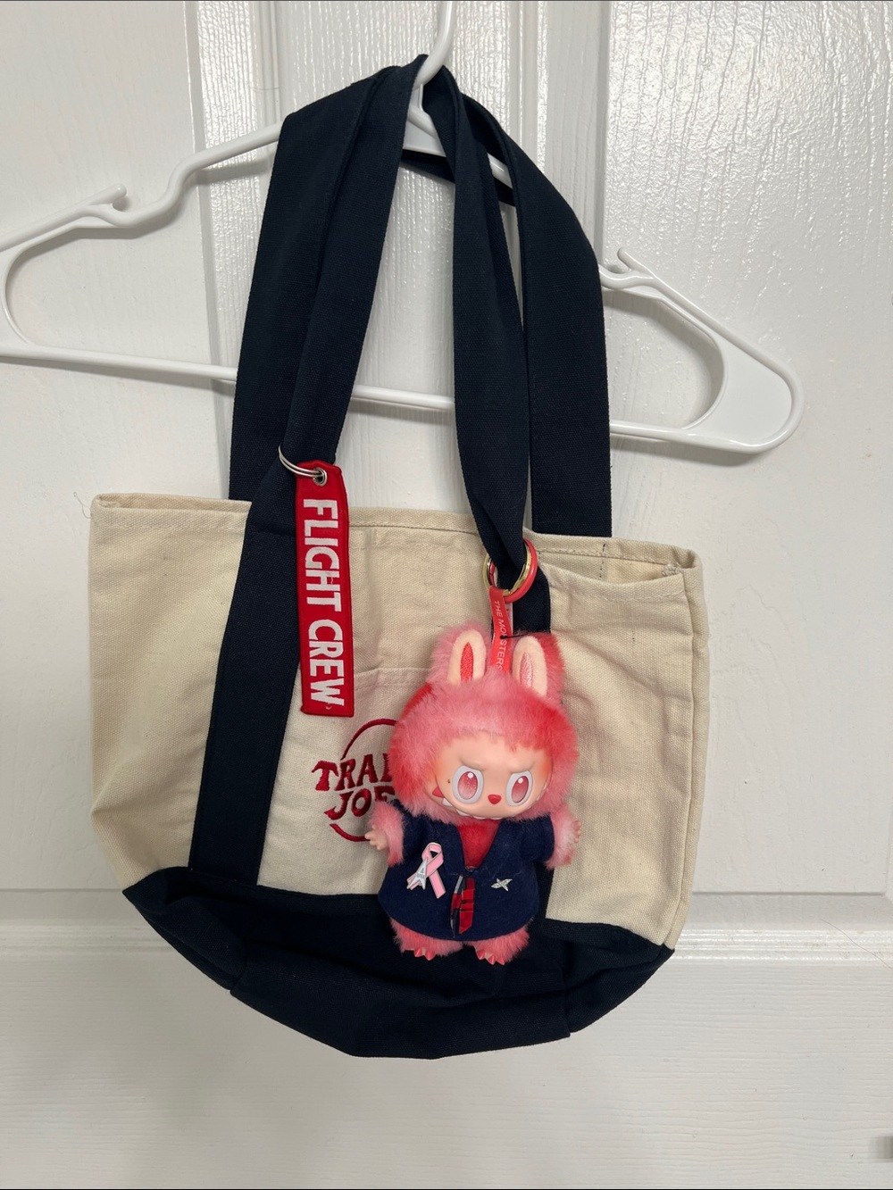 Canvas Tote with Black Trim and Pink Plush Charm